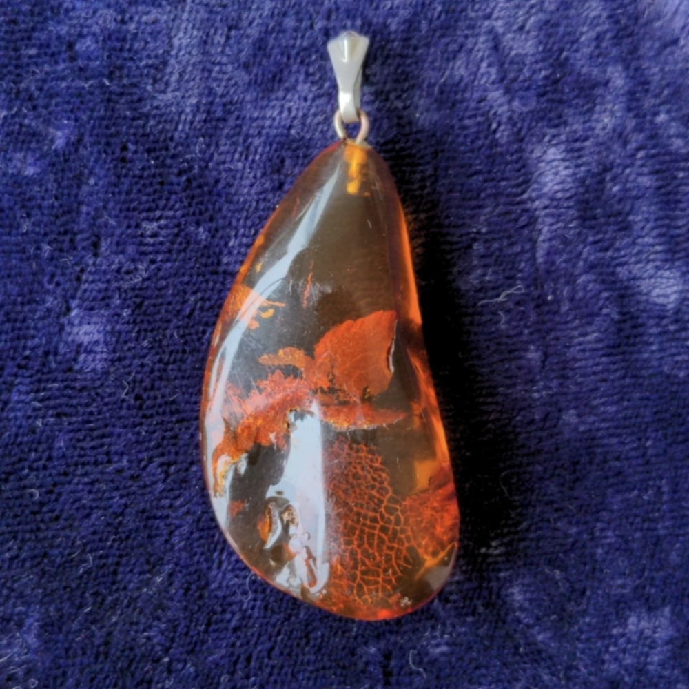 Vintage collectible large natural raw Baltic Amber pendant